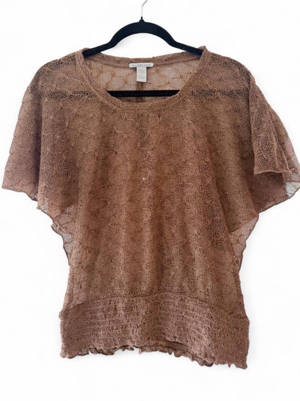 Charlotte Russe Sheer Knit Flutter Sleeve Top